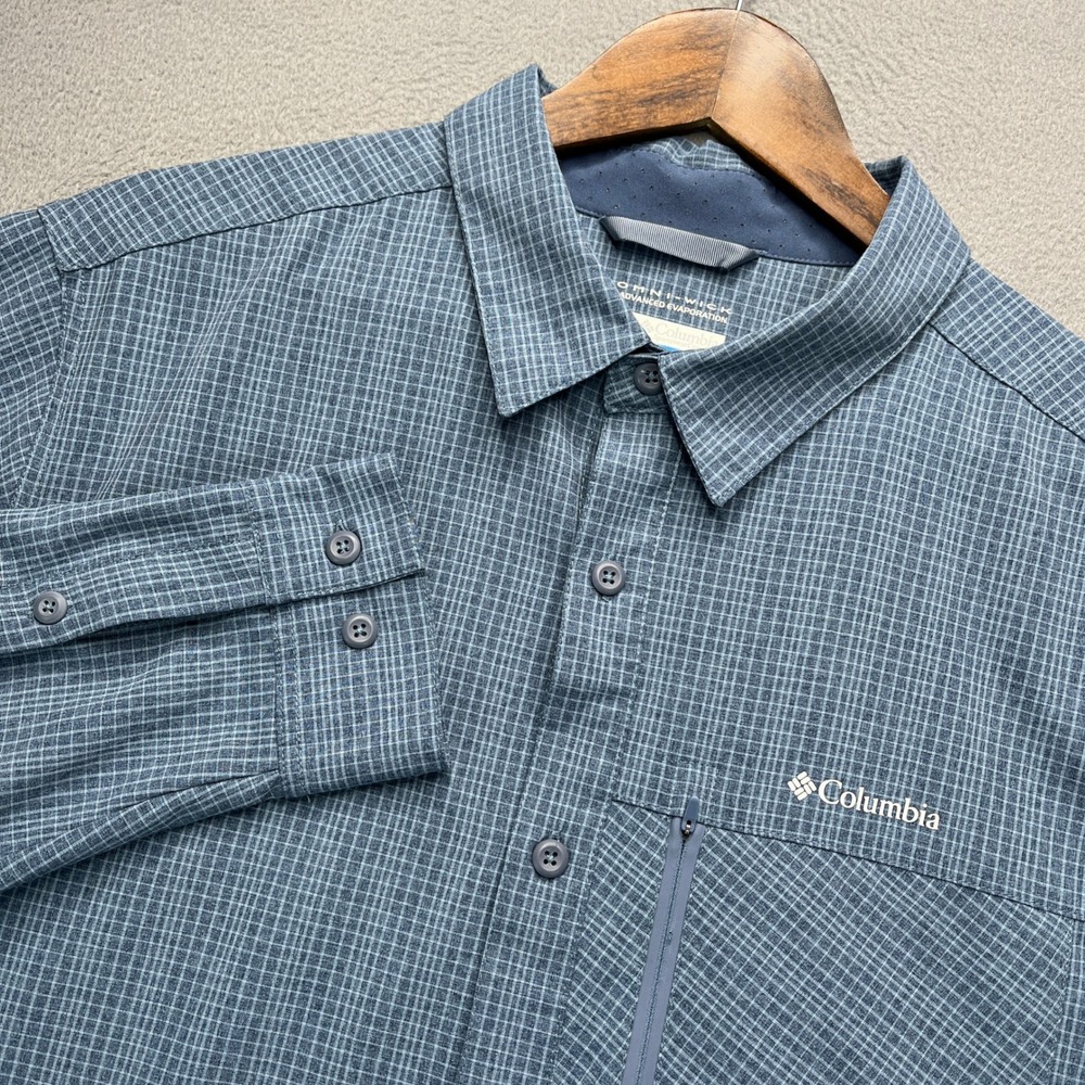 Columbia Omni-Wick Shirt Mens XL Blue Plaid Long Sleeve Hiking Outdoor Fishing